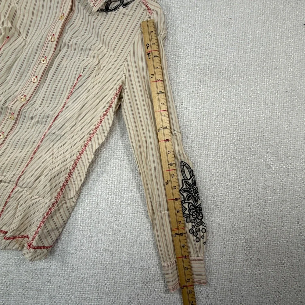 3J Workshop Johnny Was Pinstripe Embroidered Western Shirt XS Cream Red Black